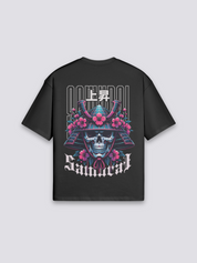 Camiseta samurái cyberpunk esqueleto estampado japonés oversize