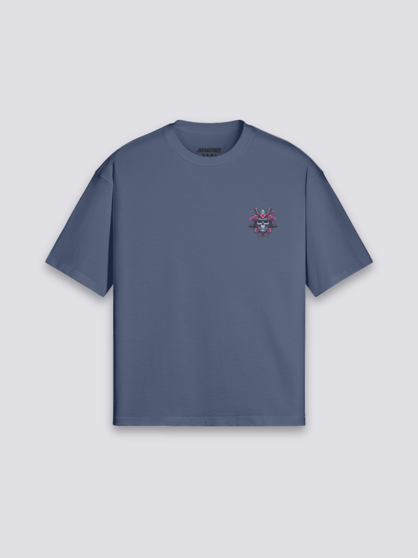 Camiseta samurái cyberpunk esqueleto estampado japonés oversize