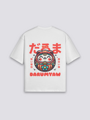 Camiseta daruma y gato de la suerte estampado japonés oversize