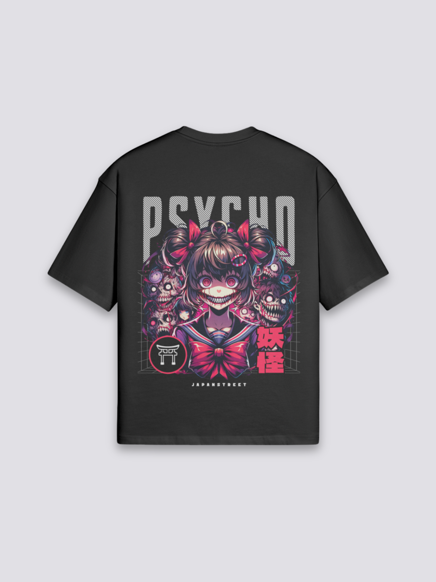 Camiseta manga psycho yokai estampado japonés oversize
