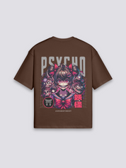 Camiseta manga psycho yokai marrón estampado japonés oversize