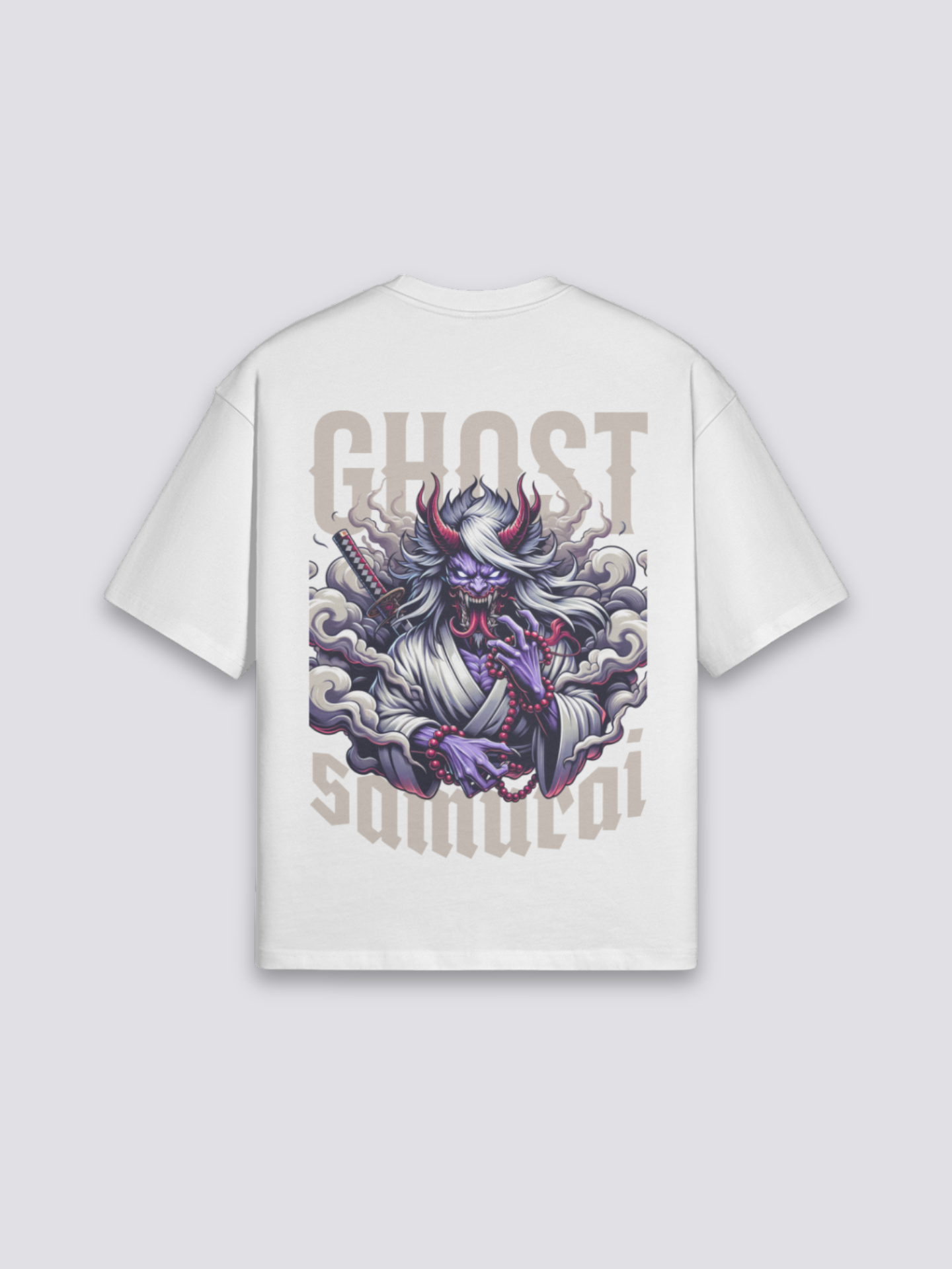 Camiseta estilo japonés samurái cyberpunk blanco estampado japonés oversize