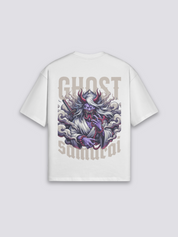 Camiseta estilo japonés samurái cyberpunk blanco estampado japonés oversize