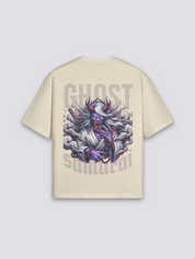 Camiseta estilo japonés samurái cyberpunk beige estampado japonés oversize