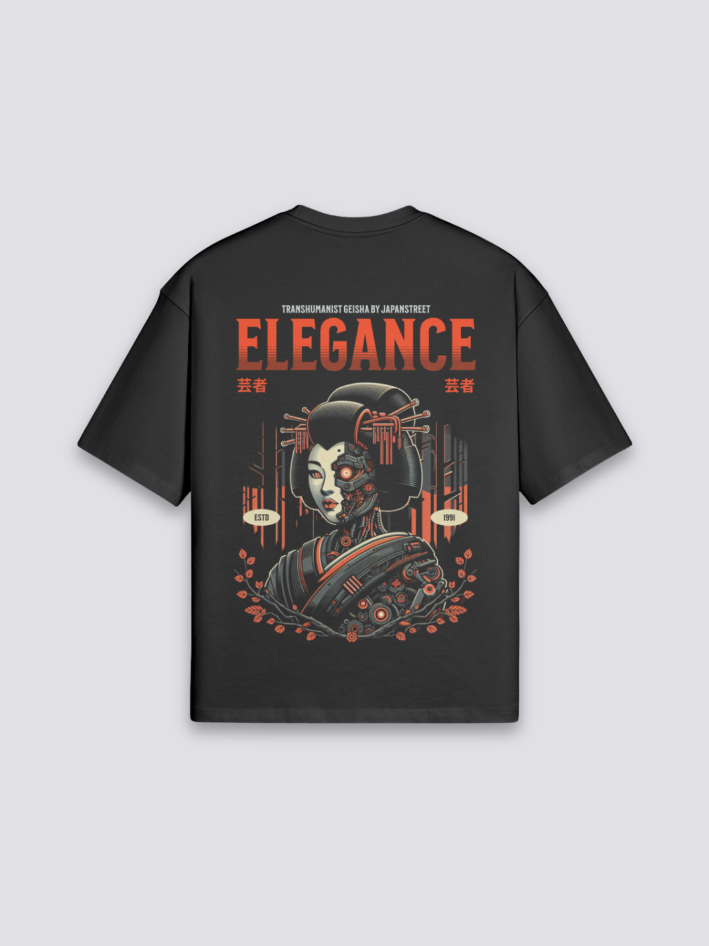 Camiseta geisha cyborg cyberpunk estampado japonés oversize