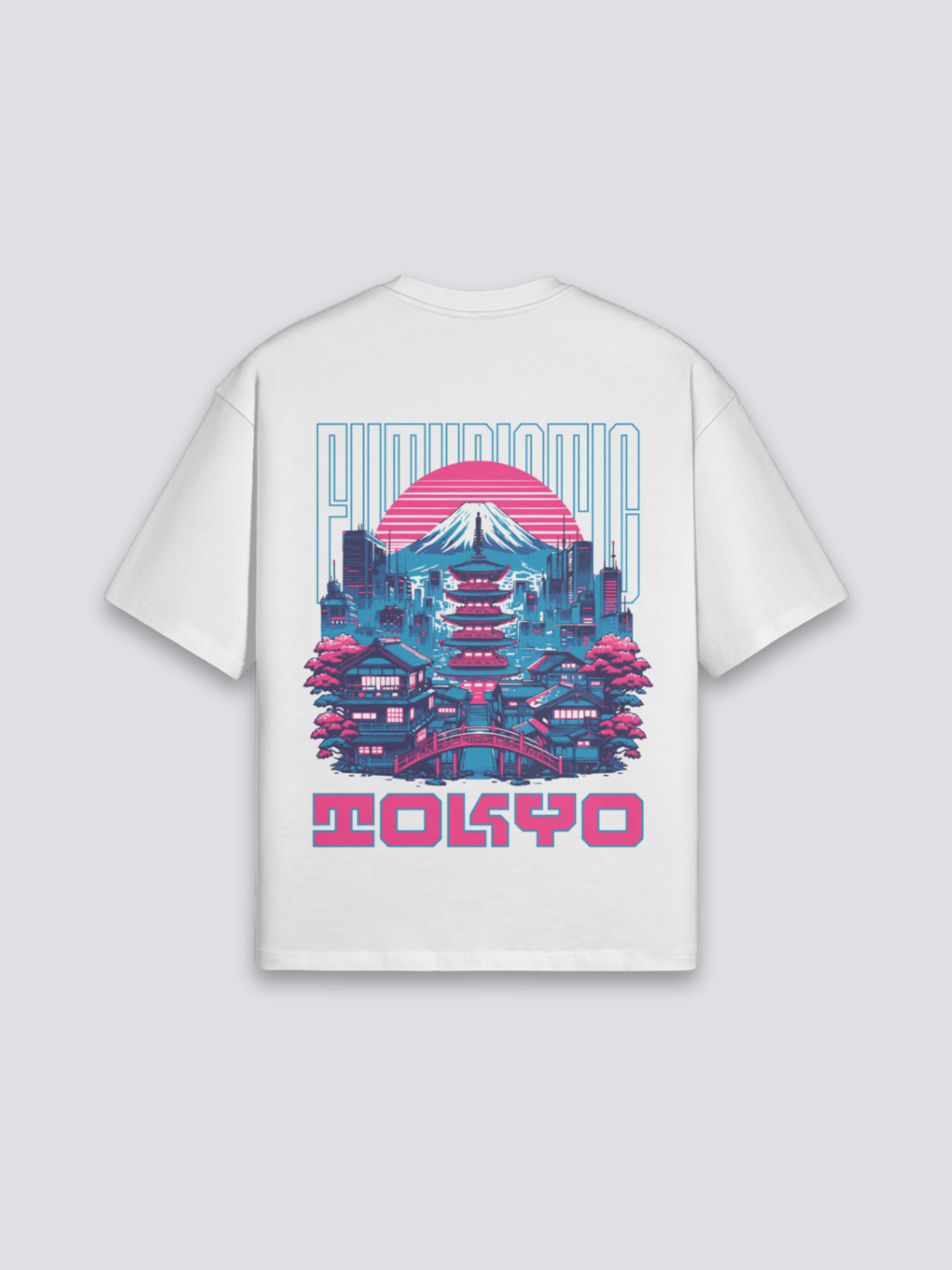 Camiseta Tokio Fuji futurista blanco estampado japonés oversize