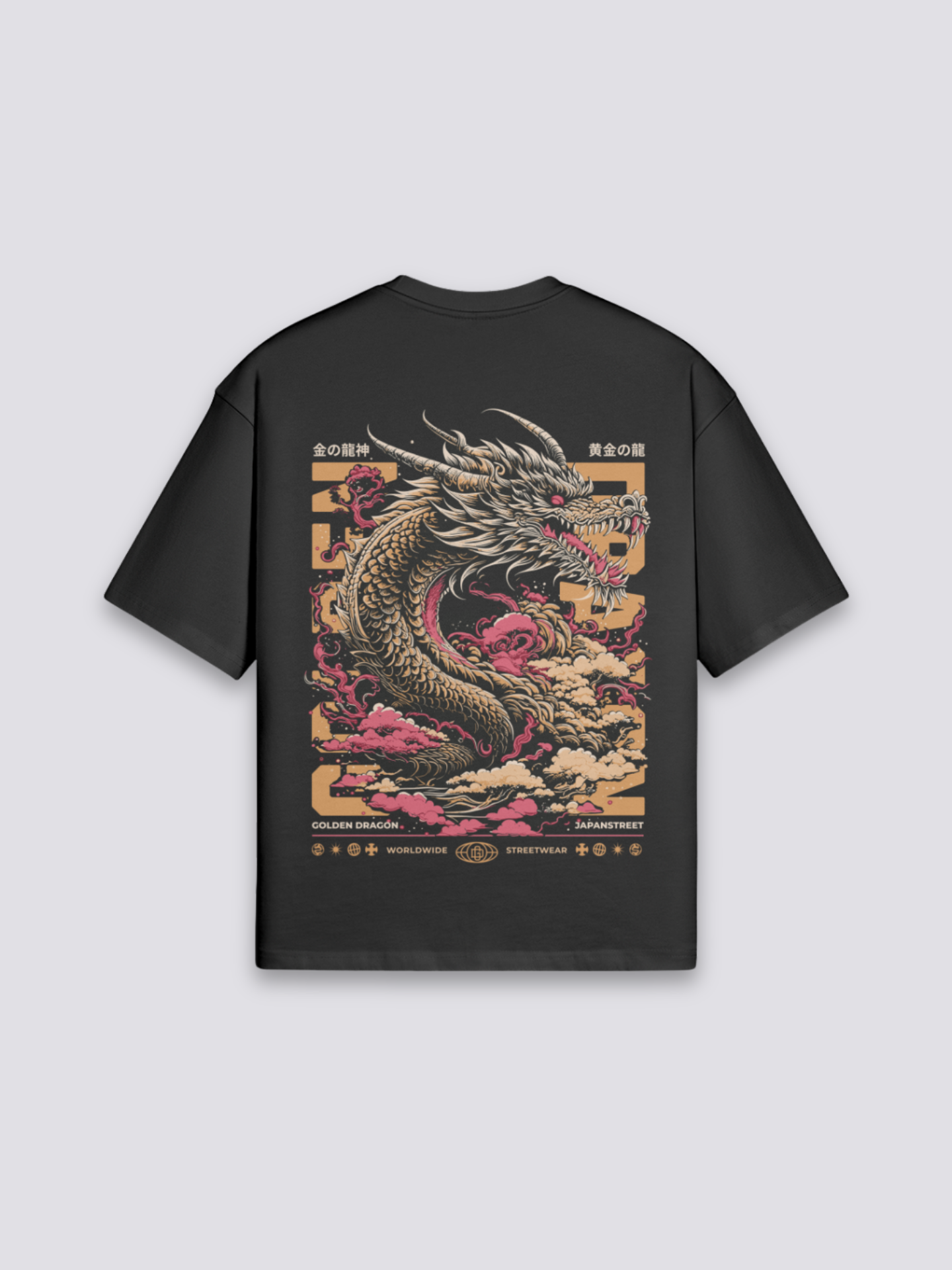 Camiseta dragón japonés dorado estampado japonés oversize