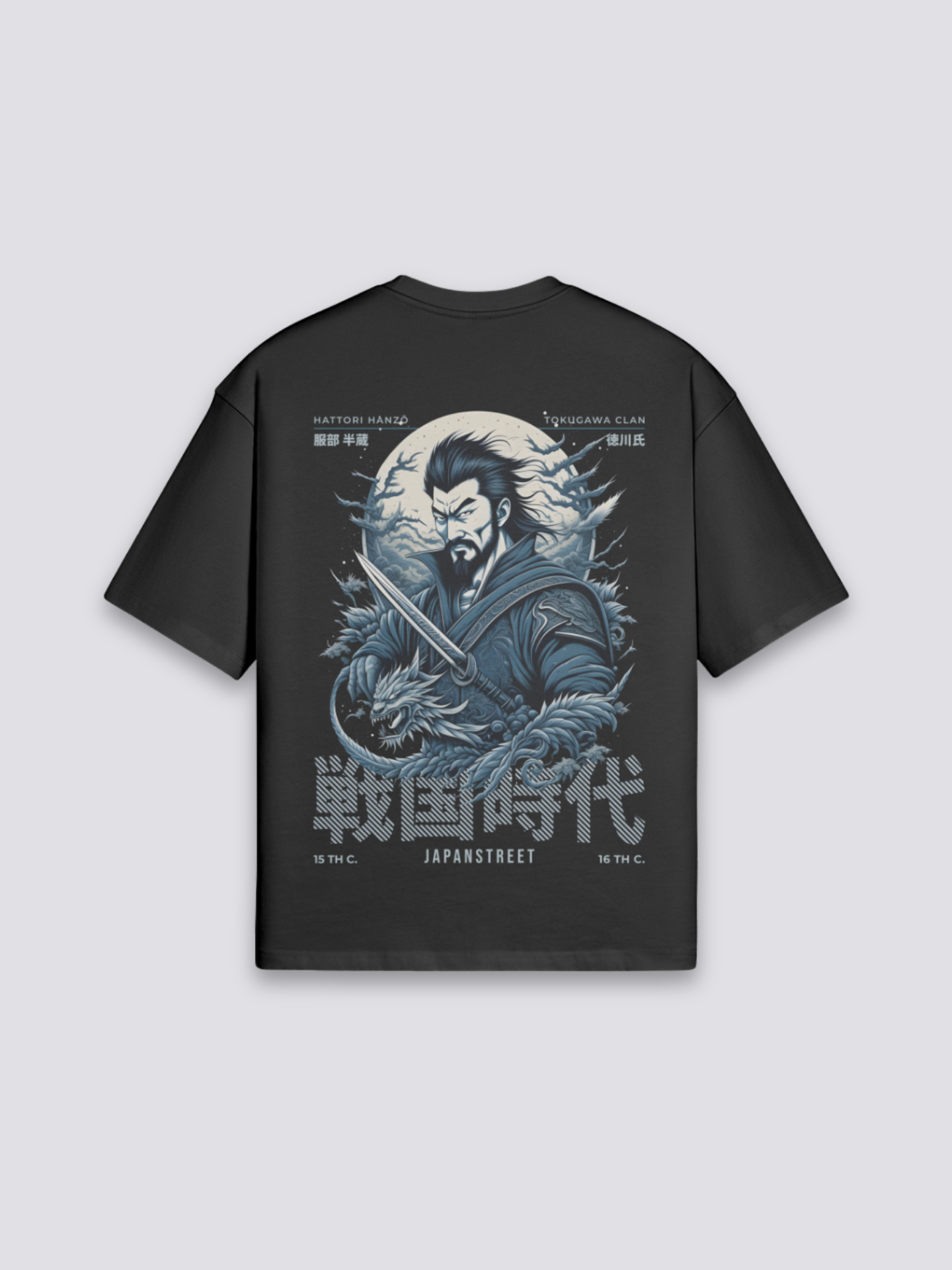 Camiseta escritura japonesa caligrafía negro estampado japonés oversize
