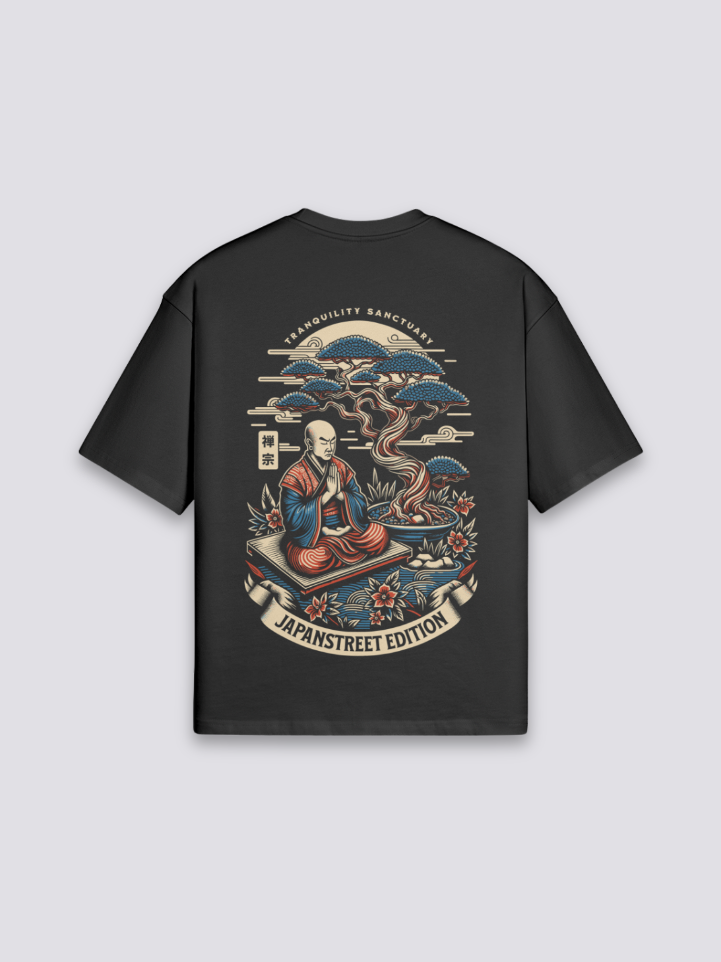 Camiseta estampada monje y bonsái estampado japonés oversize