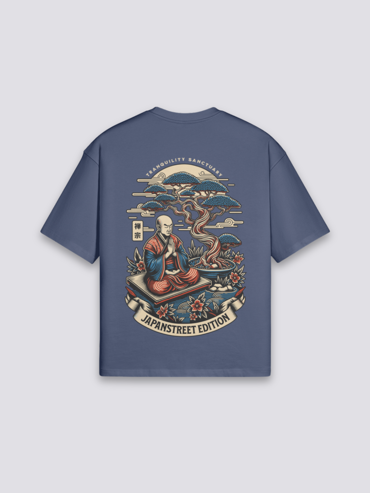 Camiseta estampada monje y bonsái estampado japonés oversize