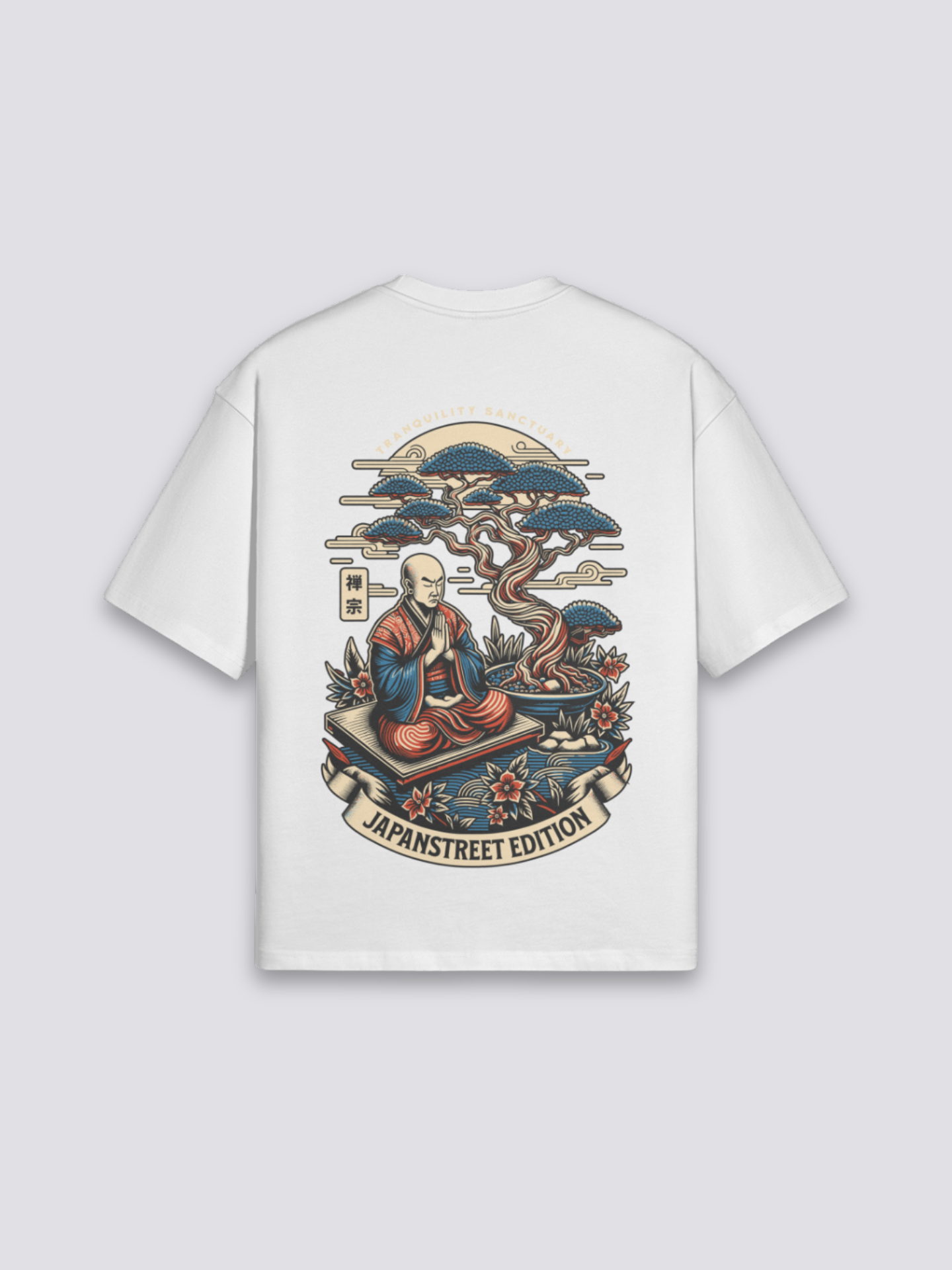 Camiseta estampada monje y bonsái estampado japonés oversize