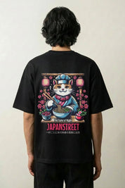 Camiseta gato cocinero ramen estampado japonés oversize Ropa Japonesa