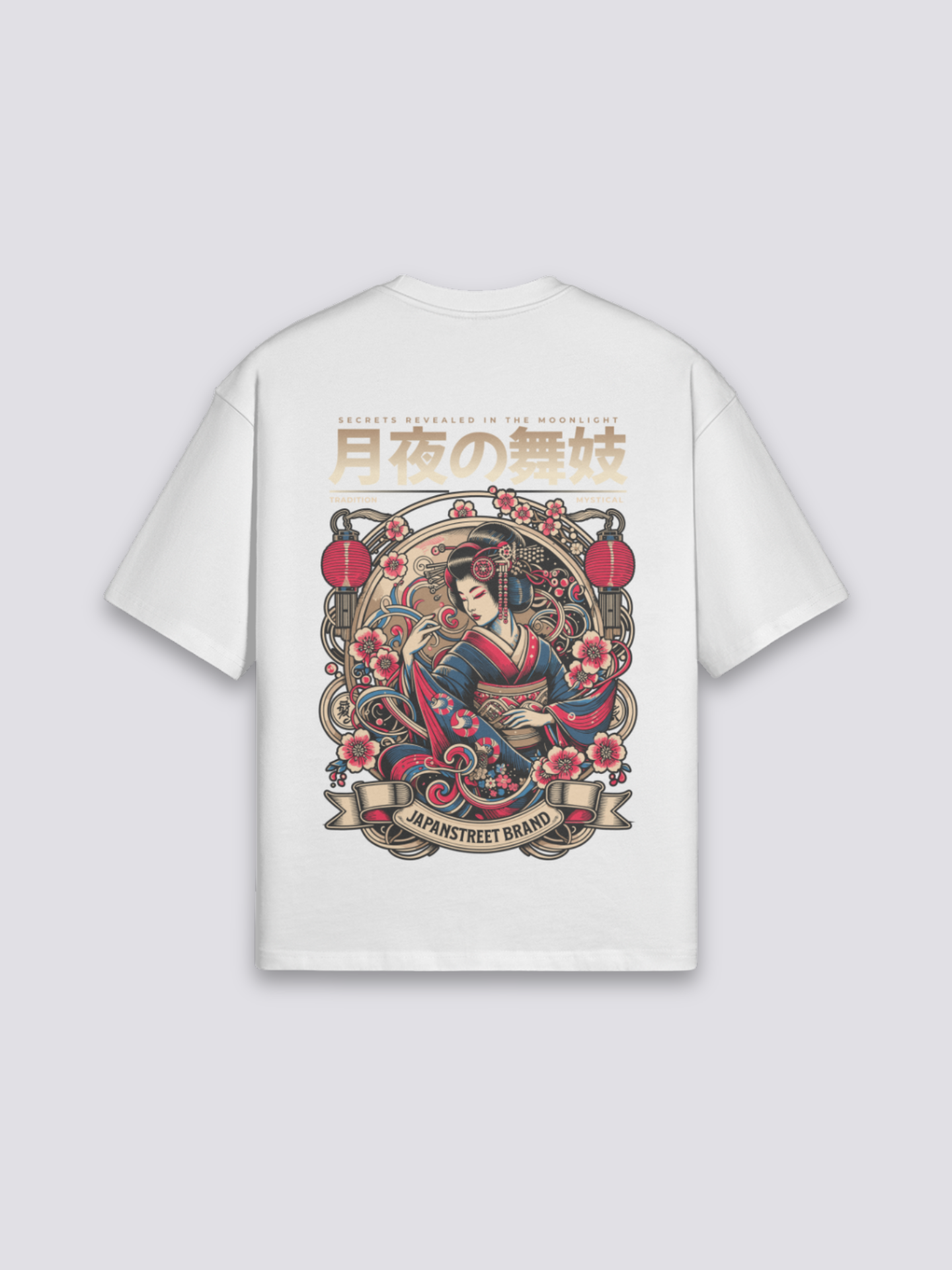 Camiseta geisha hanami blanco estampado japonés oversize