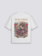 Camiseta geisha hanami blanco estampado japonés oversize