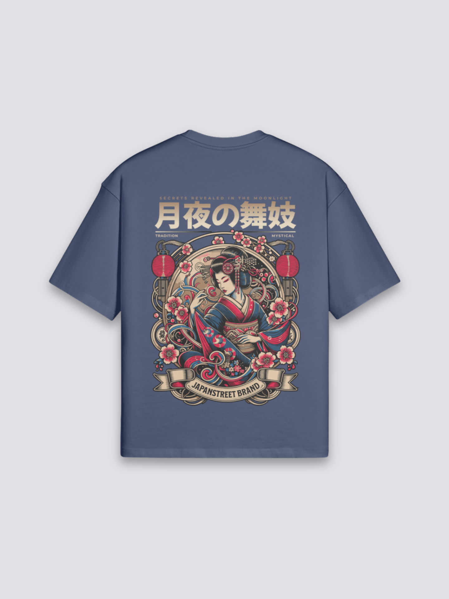 Camiseta geisha hanami azul marino estampado japonés oversize