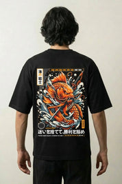 Camiseta carpa koi en la ola estampado japonés oversize Ropa Japonesa