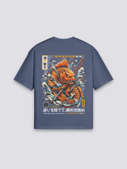 Camiseta carpa koi en la ola azul marino estampado japonés oversize