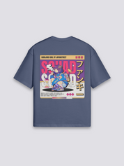 Camiseta Harajuku personajes funky azul marino estampado japonés oversize