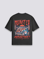 Camiseta food truck yatai negro estampado japonés oversize