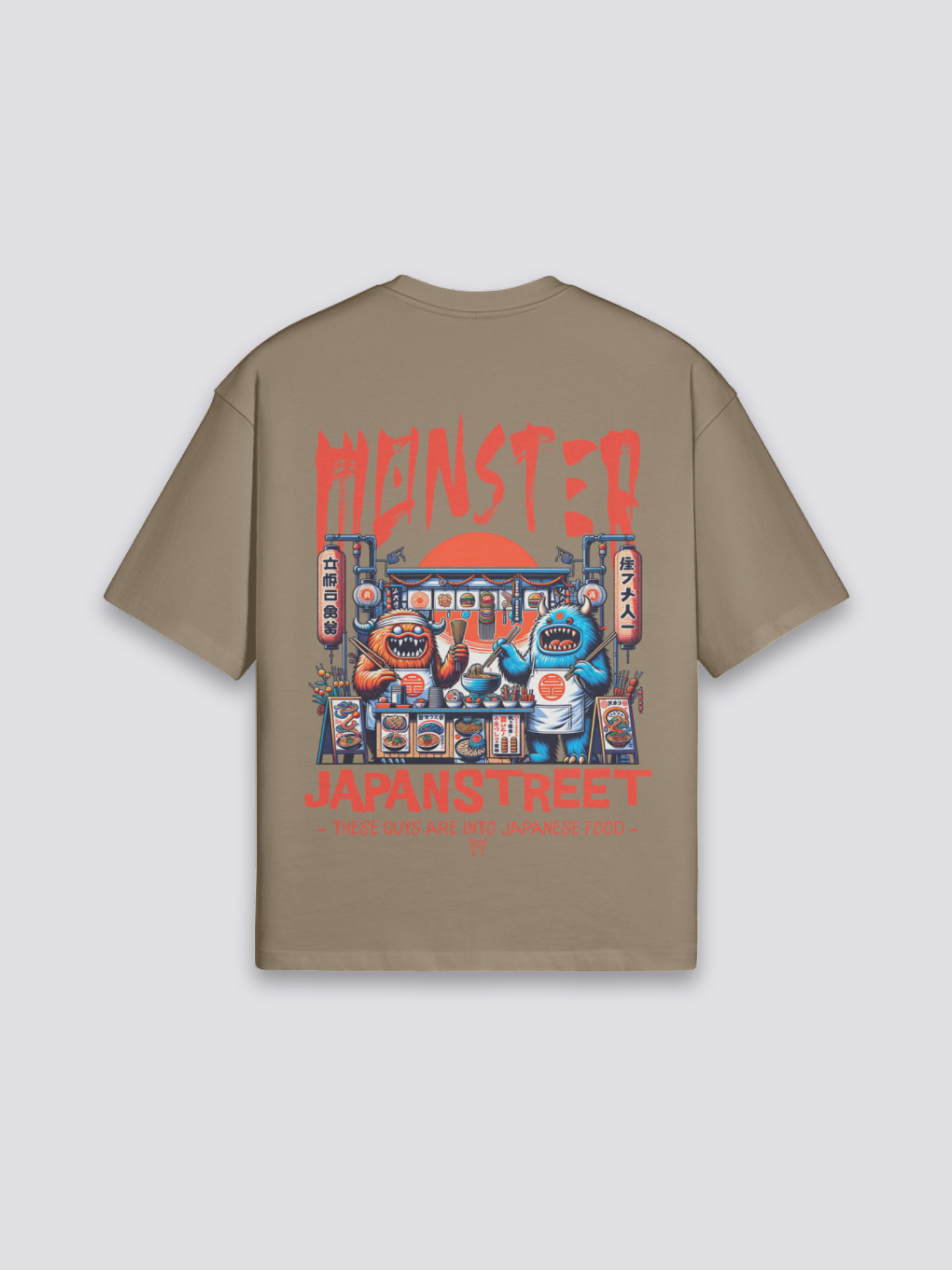 Camiseta food truck yatai marrón estampado japonés oversize