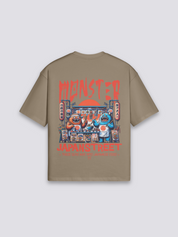 Camiseta food truck yatai marrón estampado japonés oversize