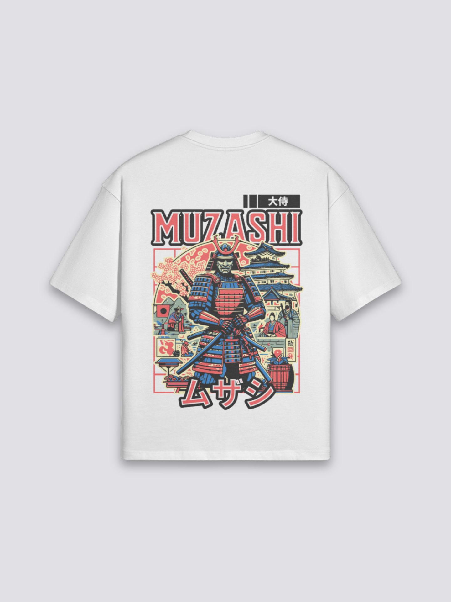 Camiseta estampa samurái ukiyo-e estampado japonés oversize