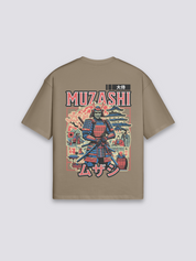 Camiseta estampa samurái ukiyo-e marrón estampado japonés oversize