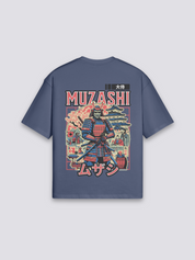 Camiseta estampa samurái ukiyo-e azul marino estampado japonés oversize