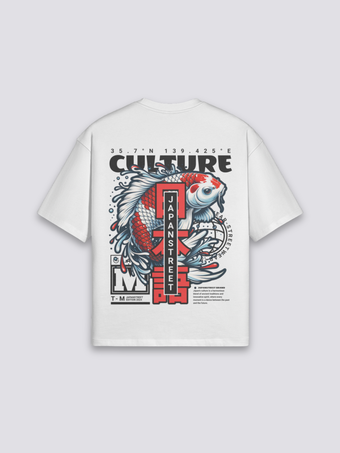 Camiseta japonesa de algodón carpa koi estampado japonés oversize