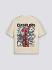 Camiseta japonesa de algodón carpa koi beige estampado japonés oversize