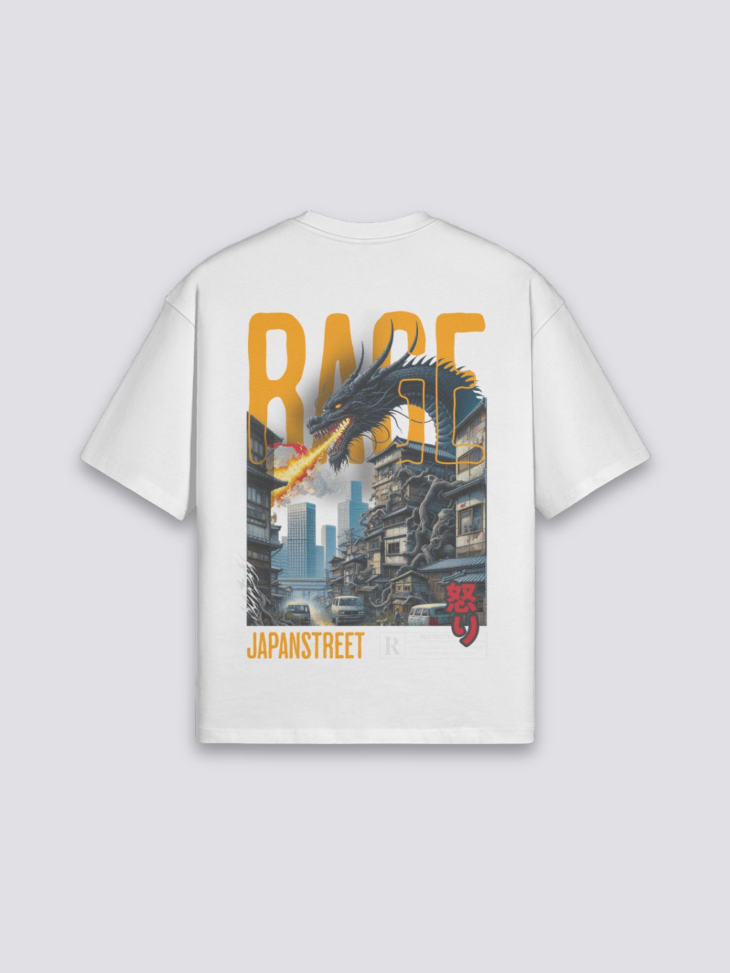Camiseta dragón en furia blanco estampado japonés oversize