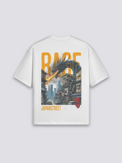 Camiseta dragón en furia blanco estampado japonés oversize