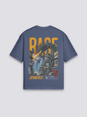 Camiseta dragón en furia azul marino estampado japonés oversize