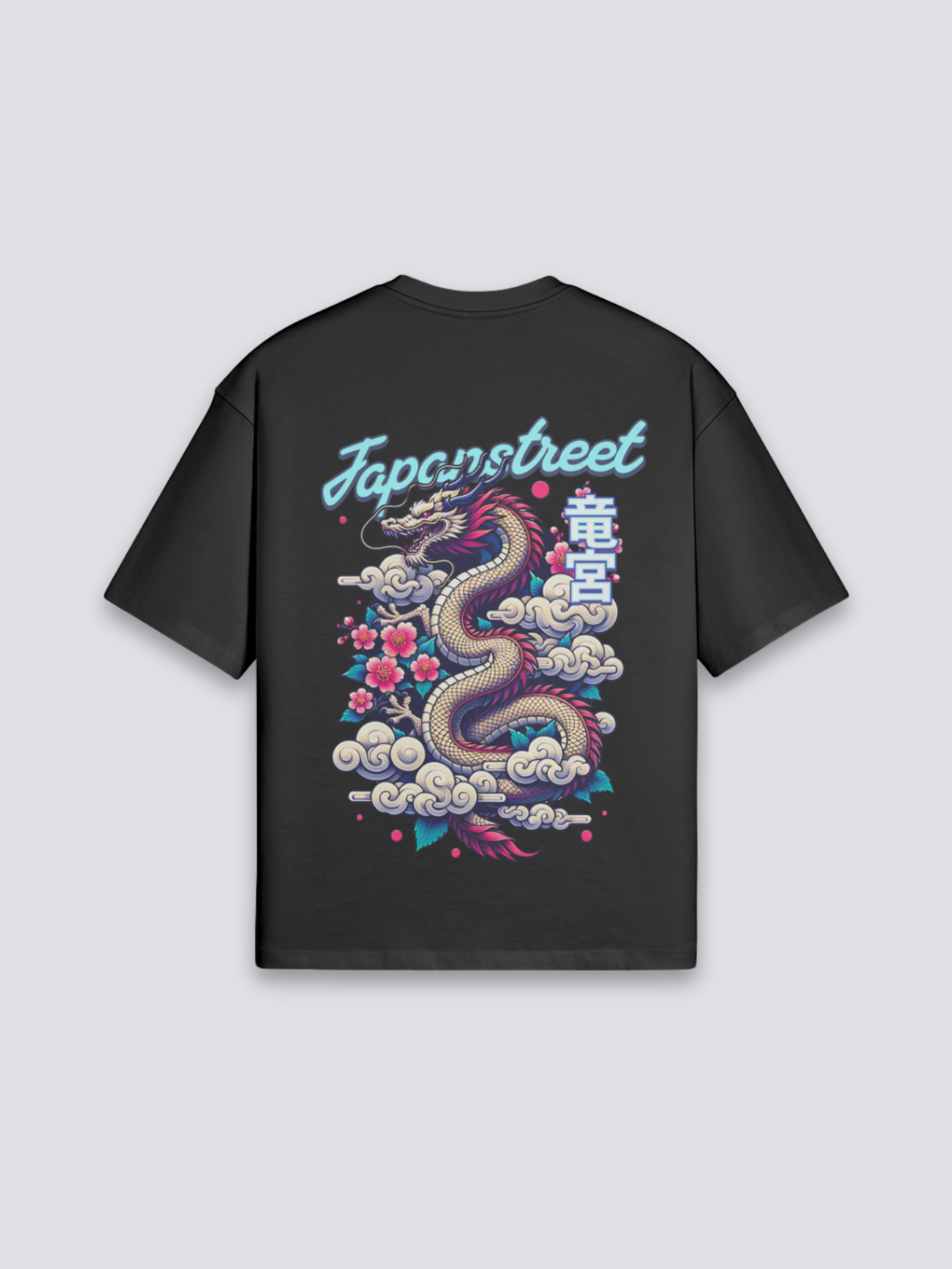Camiseta Ryūjin dragón de mar negro estampado japonés oversize