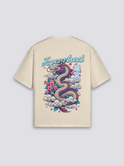 Camiseta Ryūjin dragón de mar beige estampado japonés oversize