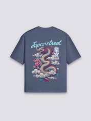 Camiseta Ryūjin dragón de mar azul marino estampado japonés oversize