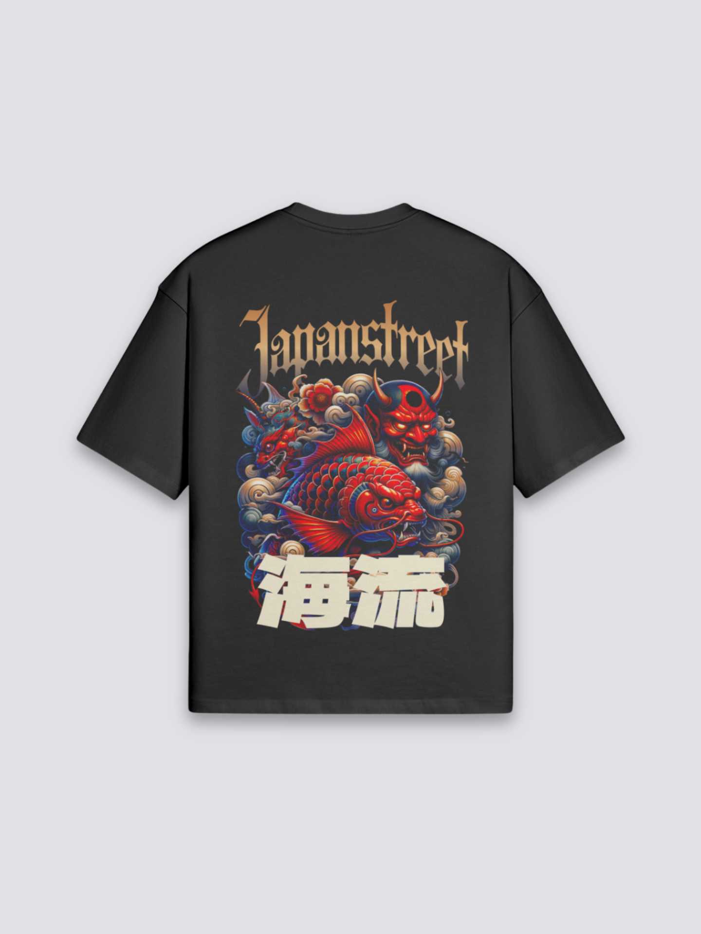 Camiseta japonesa oversize oni y koi estampado japonés oversize