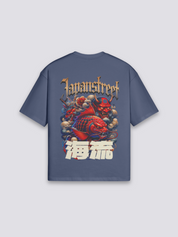 Camiseta japonesa oversize oni y koi azul marino estampado japonés oversize