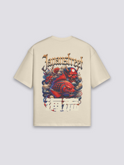 Camiseta japonesa oversize oni y koi beige estampado japonés oversize