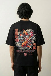 Camiseta vintage carpa koi y ola estampado japonés oversize