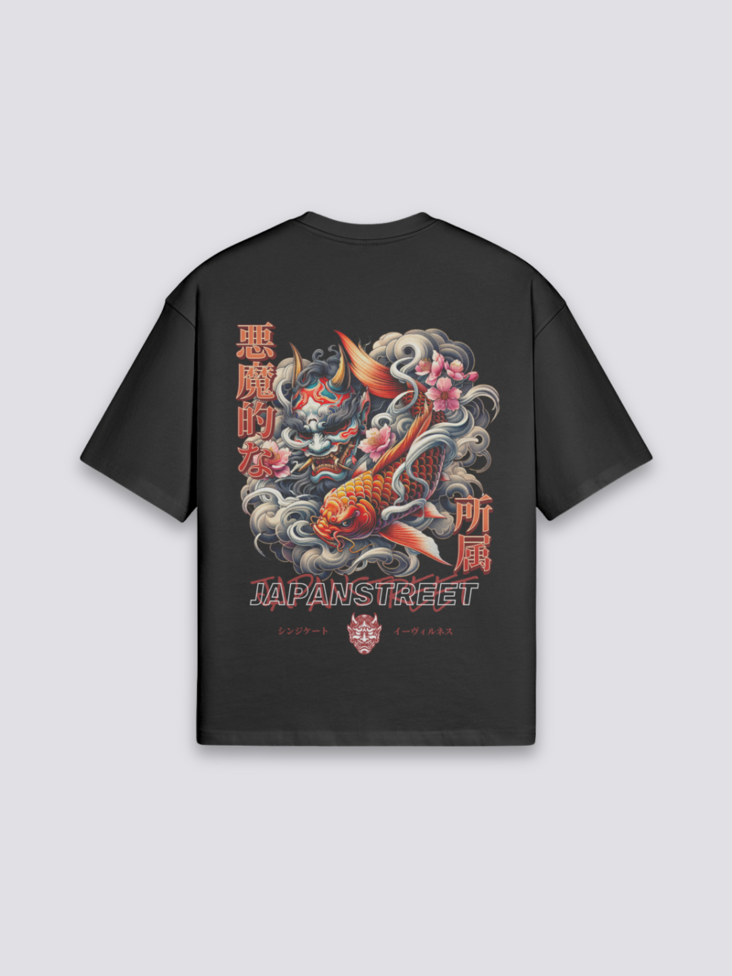 Camiseta vintage carpa koi y ola estampado japonés oversize