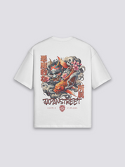 Camiseta vintage carpa koi y ola blanco estampado japonés oversize