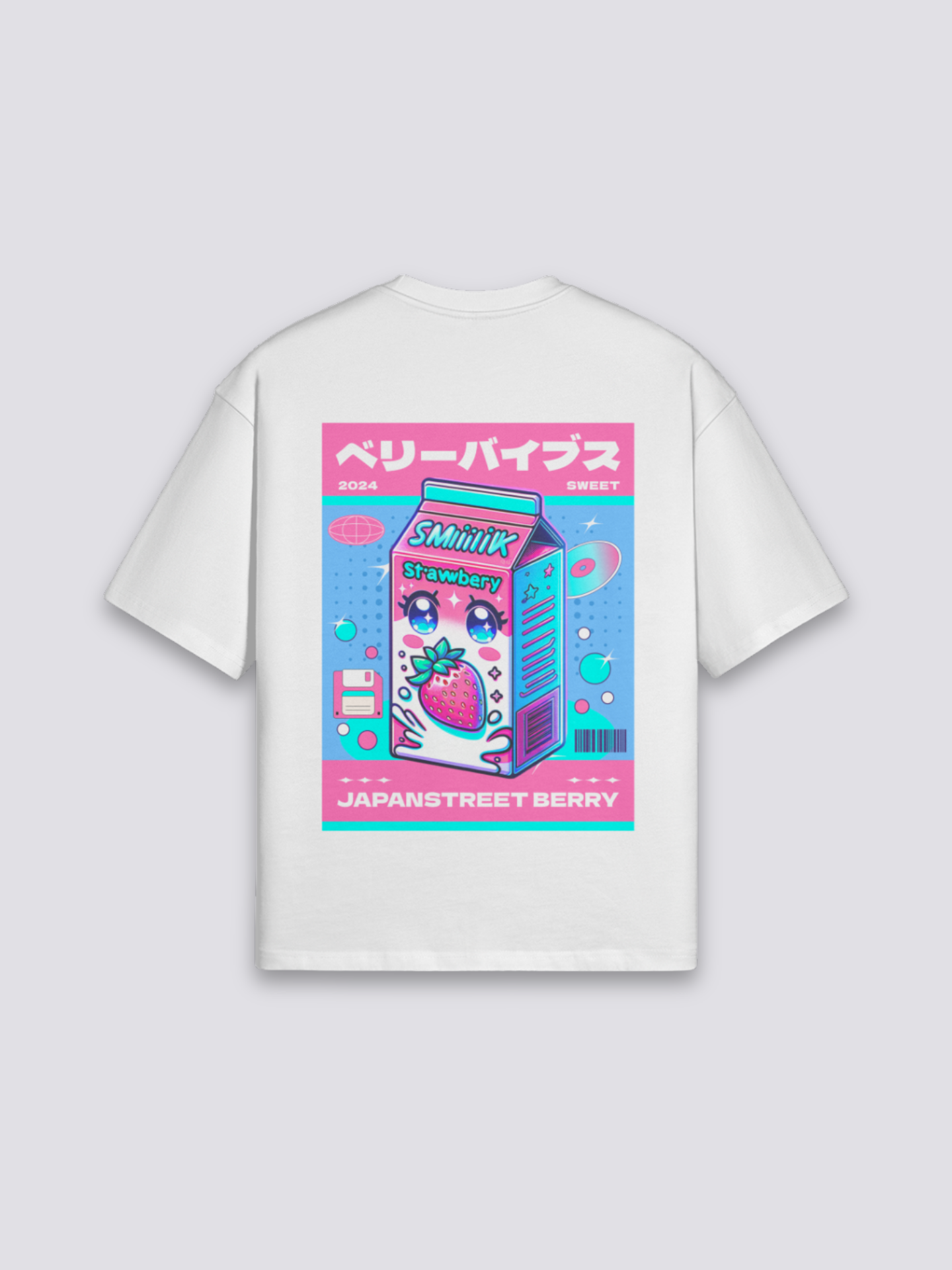 Camiseta kawaii leche de fresa estampado japonés oversize