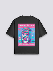 Camiseta kawaii leche de fresa negro estampado japonés oversize