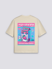 Camiseta kawaii leche de fresa beige estampado japonés oversize