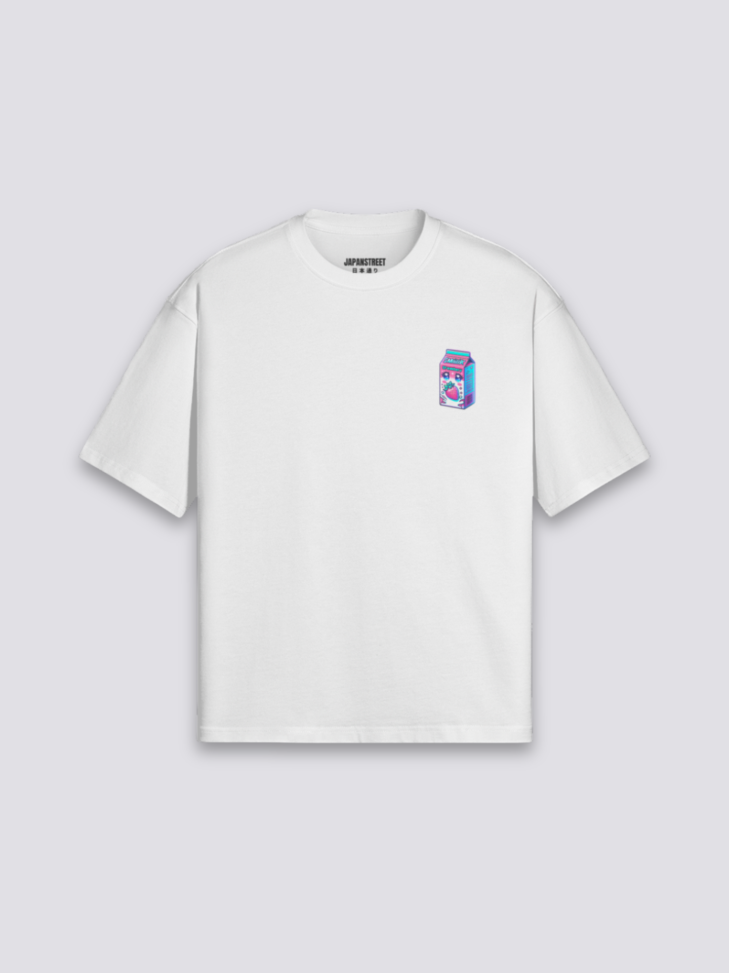 Camiseta kawaii leche de fresa estampado japonés oversize