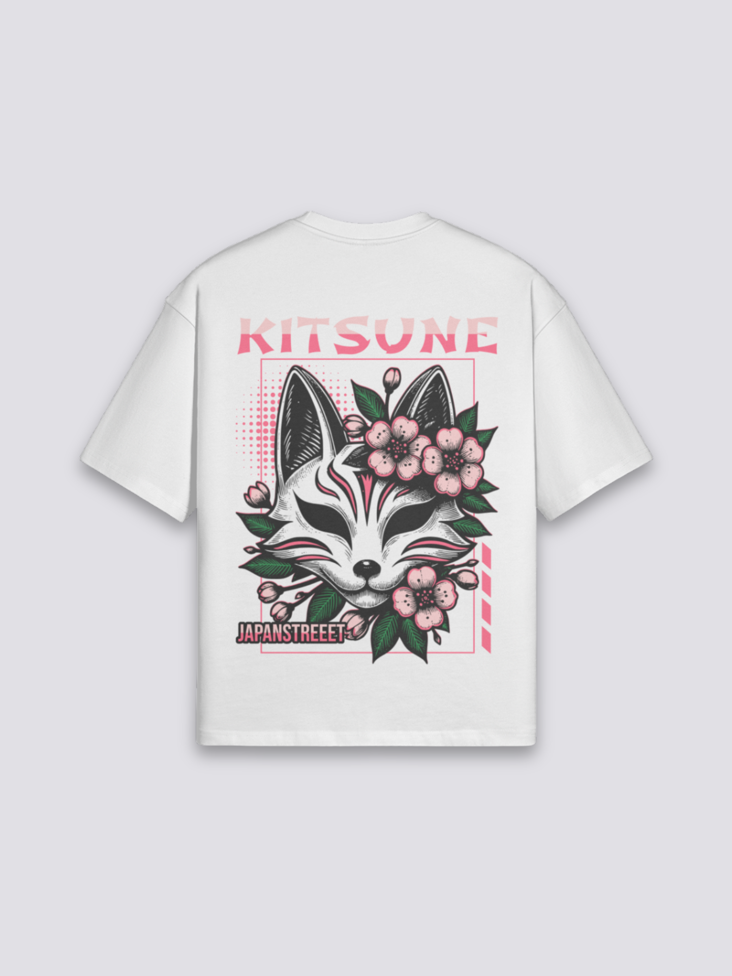 Camiseta Kitsune blanco estampado japonés oversize