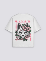 Camiseta Kitsune blanco estampado japonés oversize
