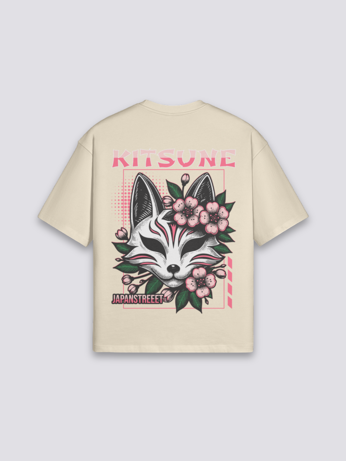 Camiseta Kitsune beige estampado japonés oversize