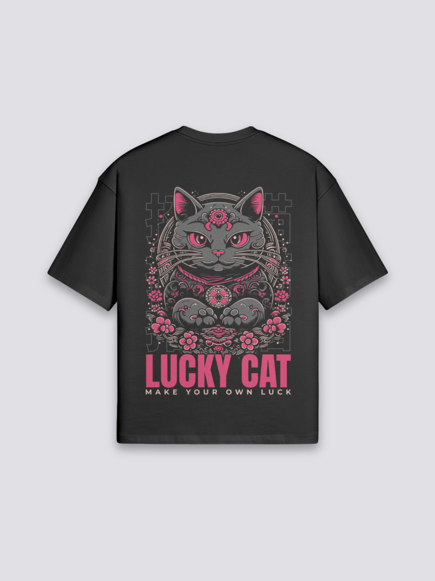 Camiseta maneki neko gato de la suerte estampado japonés oversize